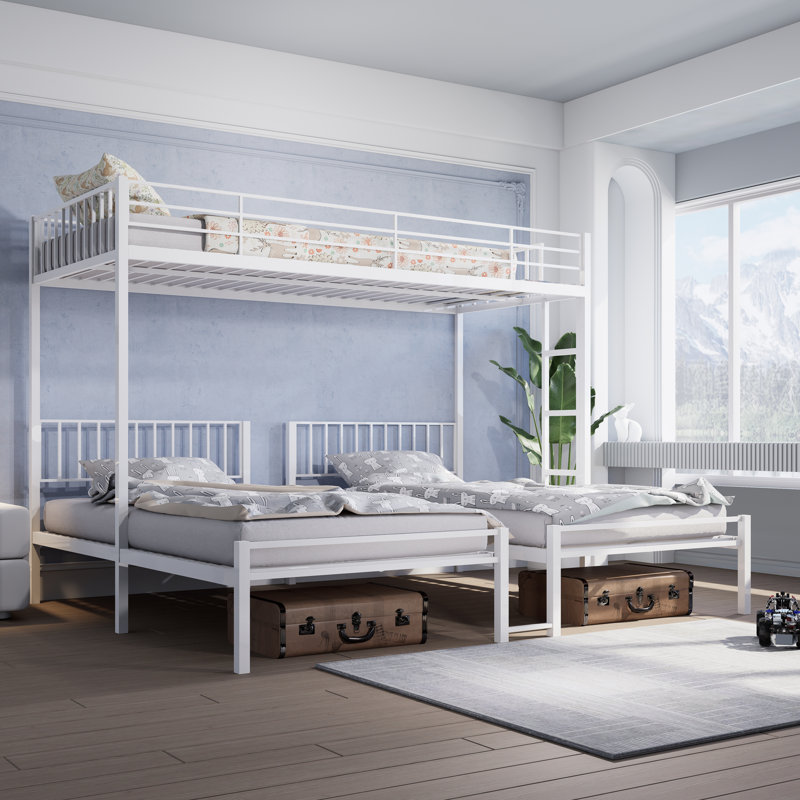 Triple lit superposé pour enfants, 3 lits superposés pour 3 personnes, lits superposés en métal triple, se sépare en 3 lits simples, structure à bruit réduit, blanc