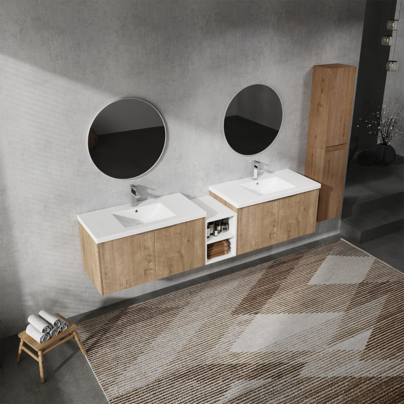 Meuble-lavabo mural 84 po avec lavabo et armoire latérale 84 po