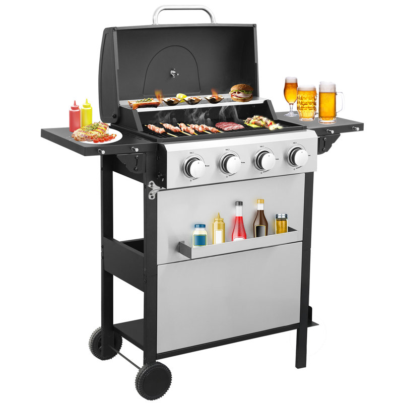 Barbecue au gaz propane à 4 brûleurs | 34 200 BTU | Tables d'appoint pliables et support de rangement
