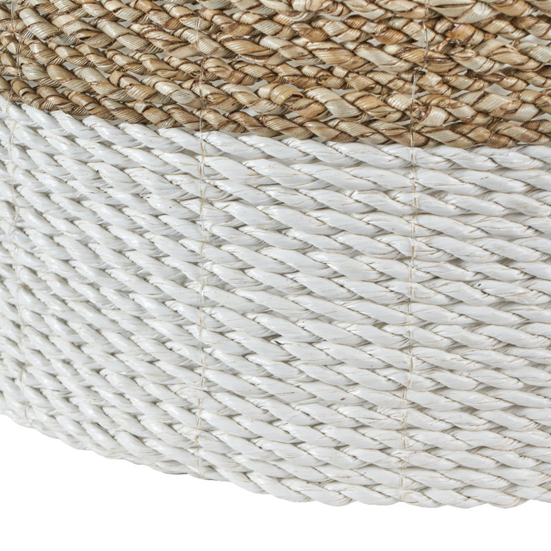 Hand Woven Wicker Laundry Hamper with Handles, Brown/White