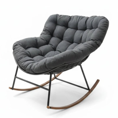 Chaise berçante surdimensionnée capitonnée intérieure / extérieure Papasan, gris foncé