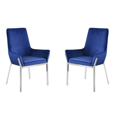 Ensemble de 2 chaises d'appoint rembourrées en velours avec sièges rembourrés et finition en miroir pour une salle à manger luxueuse