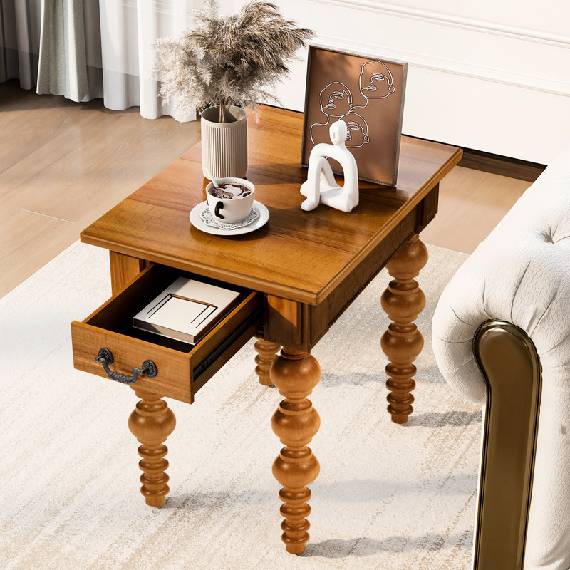 Table de bout vintage étroite en bois massif avec tiroir, côté pour le salon, matériaux naturels de haute qualité, chaleur, conception à bulles sur les pieds, tiroir de rangement en bois naturel et en bois d'hévéa, assemblage rapide, idéal