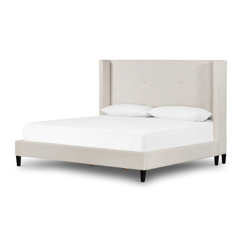 Cognac Upholstered Wingback Bed, Queen