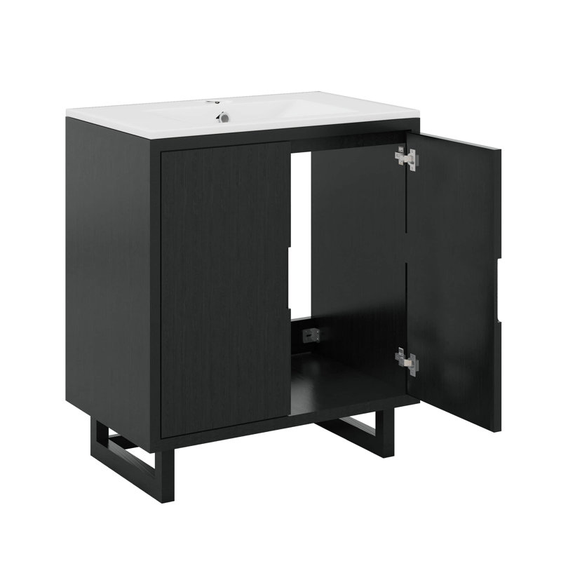 Ensemble de meuble-lavabo 30 po avec lavabo, pieds en bois massif et armoire de rangement avec 2 portes à fermeture en douceur