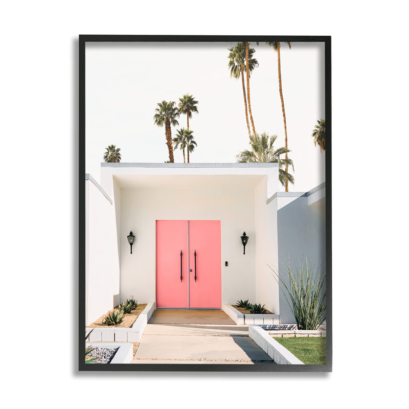 Palm Springs Pink Door Black Framed Giclee Art by Sisi and Seb, 20" H x 16" W x 1.5" D, Black Framed