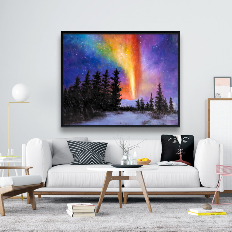 Aurora Borealis In The Forest Print On Canvas, H 48 po x l 60 po