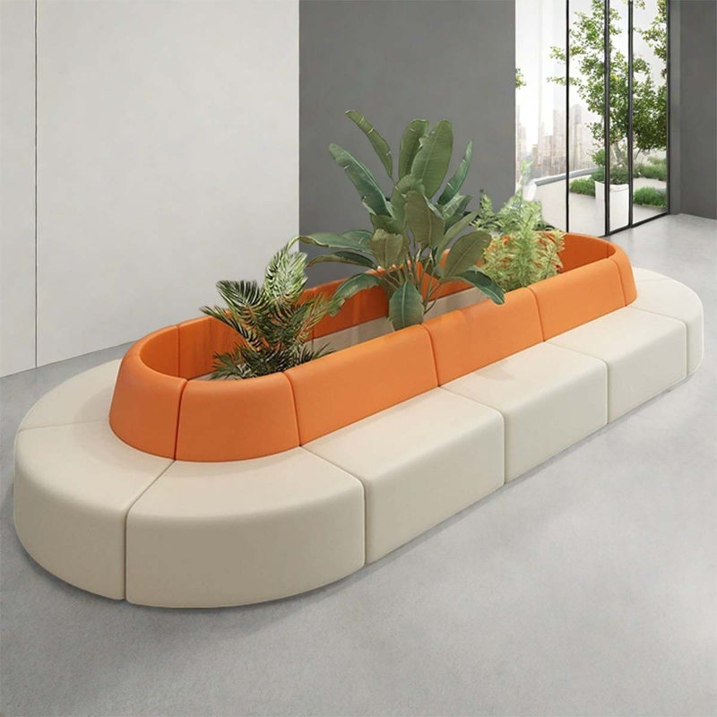 Oval beige spliced orange reception sofa