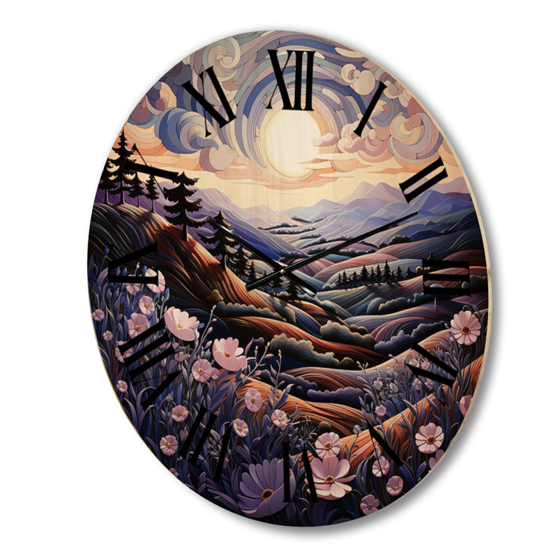 Horloge murale en bois paysage campagne lavande II Patchwork II, Petit