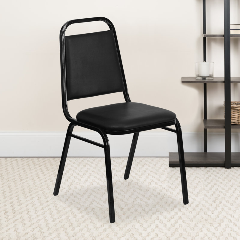 Black Vinyl Armless Stacking Banquet Chair with Metal Frame
