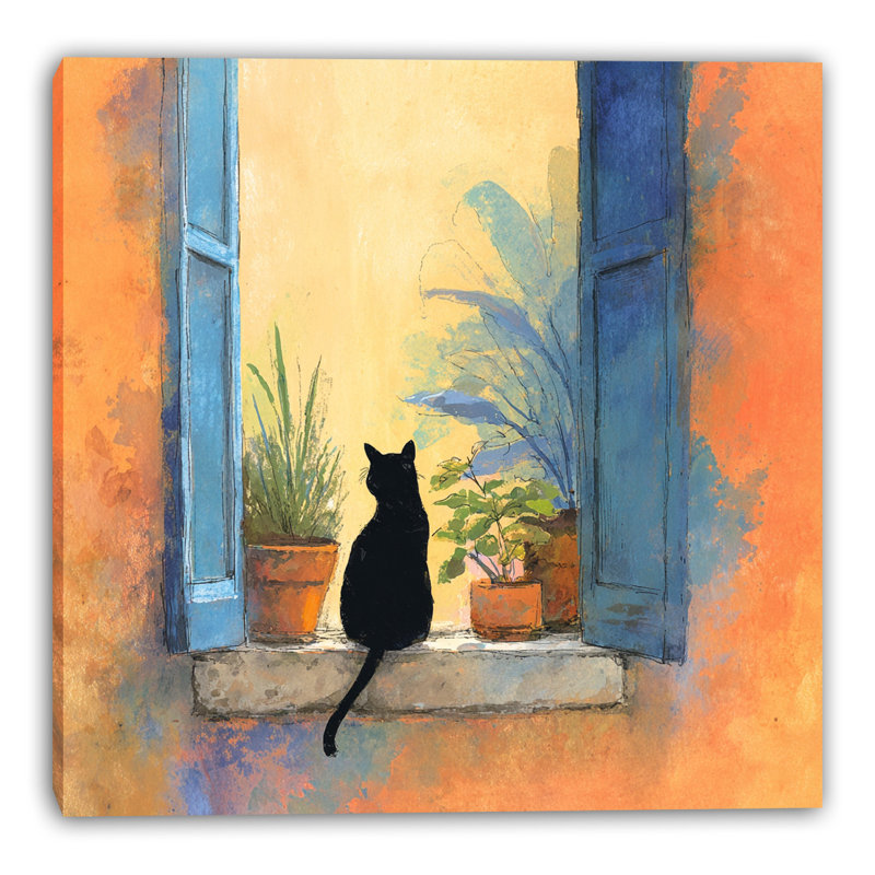 «Window Garden Cat II», art mural sur toile tendue, L 30 po x H 30 po x P 1,5 po