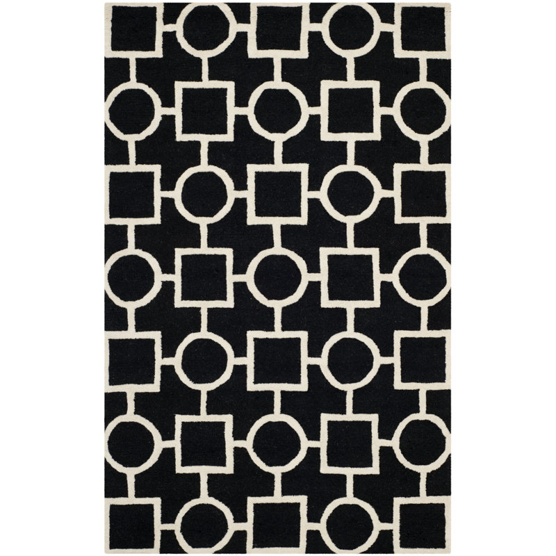 Cambridge Black and Ivory Hand-Tufted Wool Geometric Rug