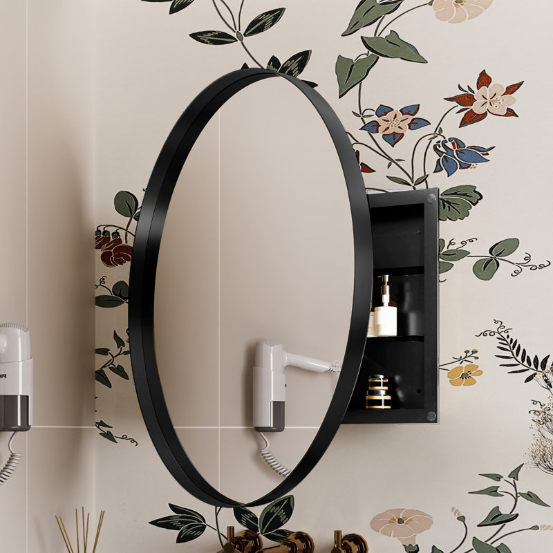 Miroir mural avec rangement pour salle de bain, Noir