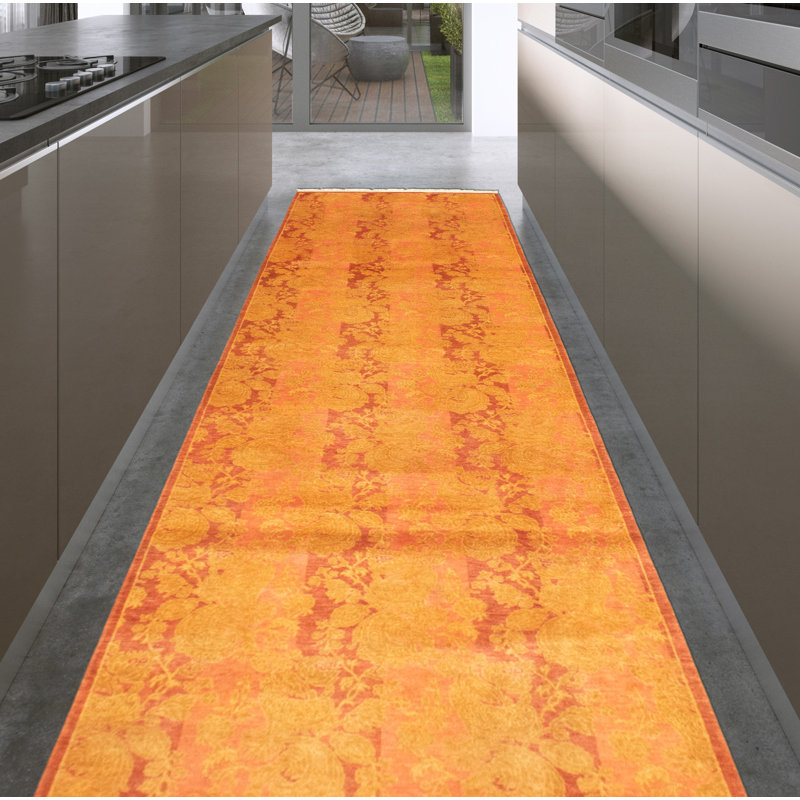 Tapis de couloir en laine noué à la main de conception unique 18/20 perse new age paki jaune clair 2 pi 9 po x 13 pi 3 po noué à la main tapis décoratif