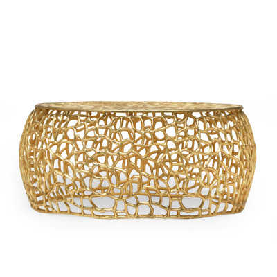 Modern Coffee Table With Aluminum Mesh Texture And Gold Accents, 27.85In W X D 12.26In H Handmade Decoration, Gold,
