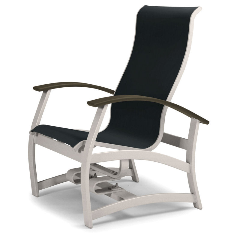 Askar Swivel Powder Coated Aluminum Outdoor Lounge Chair, Textured Snow, Black 5D Sunbrella®, Beachwood P40