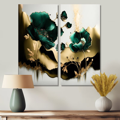 Gold And Green Poppy Floral Euphoria II - Poppies Large Wall Art