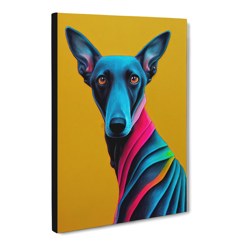 Greyhound Crayon - Wall Art, 50cm H x 35cm W x 3cm D, Wrapped Canvas, White