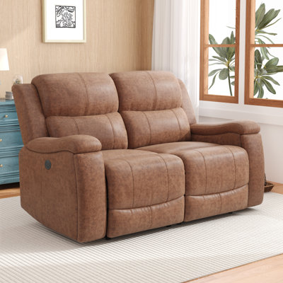 61" Faux Leather Power Reclining Loveseat Sofa,2 Seater Electric Recliner Couch