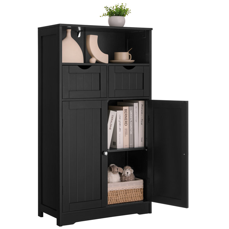 Iwell Large Storage Cabinet, Bathroom Cabinet with 2 Drawers & 2 Shelves,  Bathroom Floor Cabinet with 2 Doors for Living Room, Bedroom, Kitchen, Black