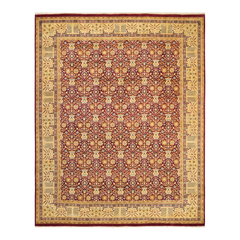 Tapis unique noué à la main bourgogne de 8 pi 1 po x 10 pi 3 po Jakaylah Mogul