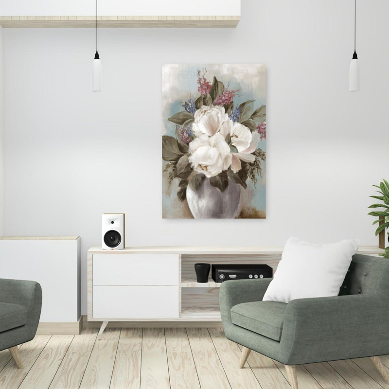 Art contemporain, pivoines délicates et romantiques, H 36 po x l 24 po