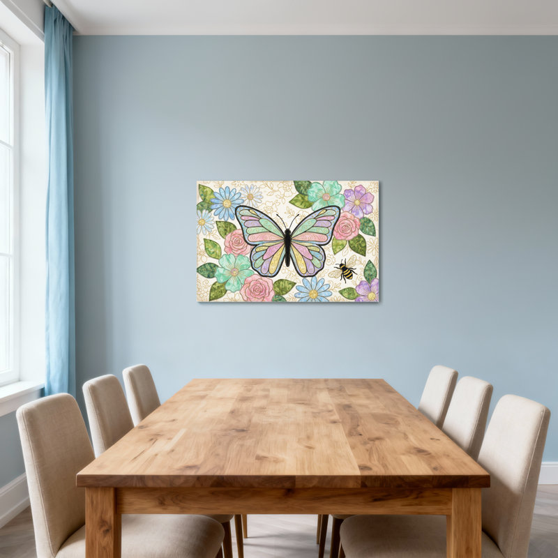 Animaux, papillon, fleurs, abeille, impression de motif de jardin, H 28 po x l 40 po