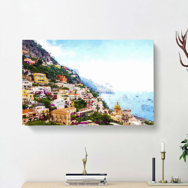 Positano on the Almalfi Coast in Italy - Wrapped Canvas Painting Pint, 50cm H x 76cm W x 3cm D