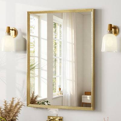 Miroir de salle de bain à bords biseautés, miroir mural en verre trempé avec cadre en aluminium antirouille, pour au-dessus d'un lavabo, dans une chambre ou une entrée.