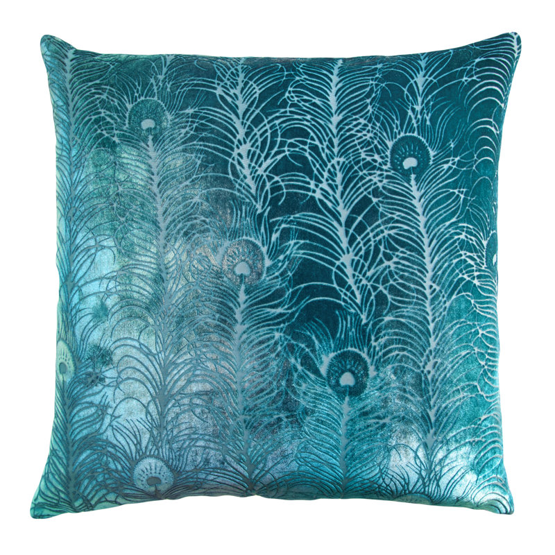 Peacock Feather Square Velvet Pillow Cover & Insert, Square 18", Aruba