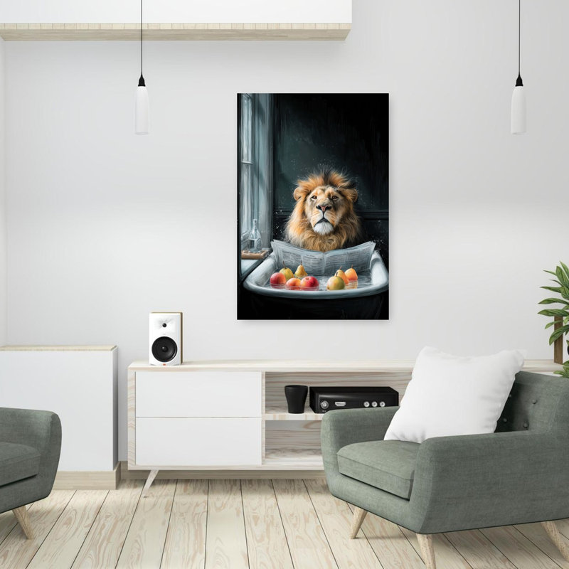 Lion In Bathtube 5 1 Piece Wrapped Canvas Wall Art, 91.44 cm H x 60.96 cm W