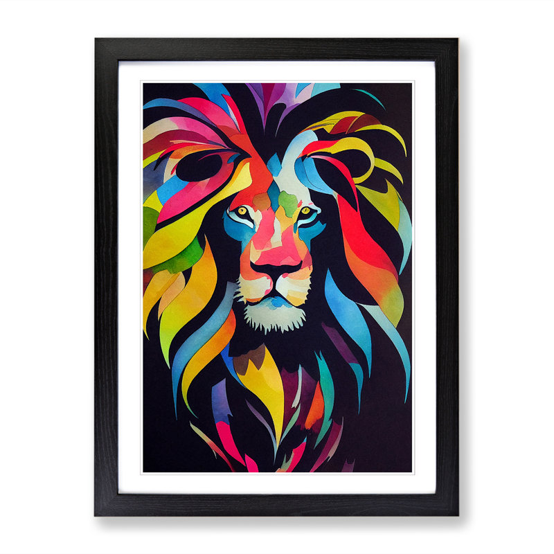 Watercolour Lion Vol.1 - Single Picture Frame Print, Black, 46cm H x 34cm W x 2cm D