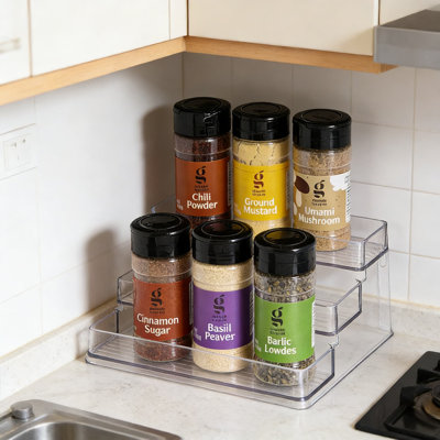 3-Tier Clear Spice Rack Organizer - Versatile Storage Shelf For Kitchen Counter, Bathroom, Office & Pantry, Space-Saving Design