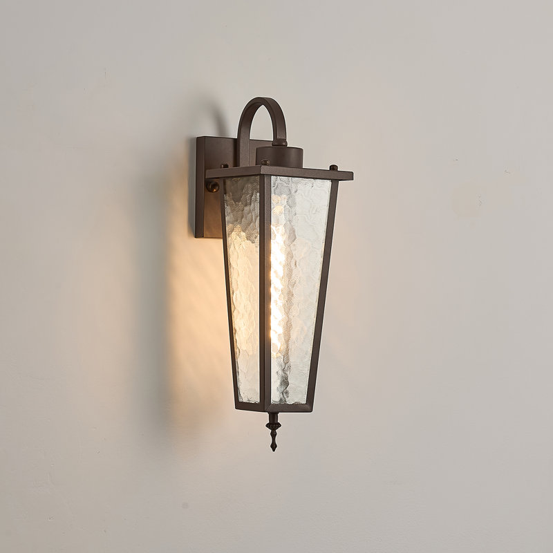 Applique extérieure de 45 cm (17,7 po) avec verre transparent effet vague, lanterne extérieure marron étanche, pour porche, garage, terrasse d'entrée
