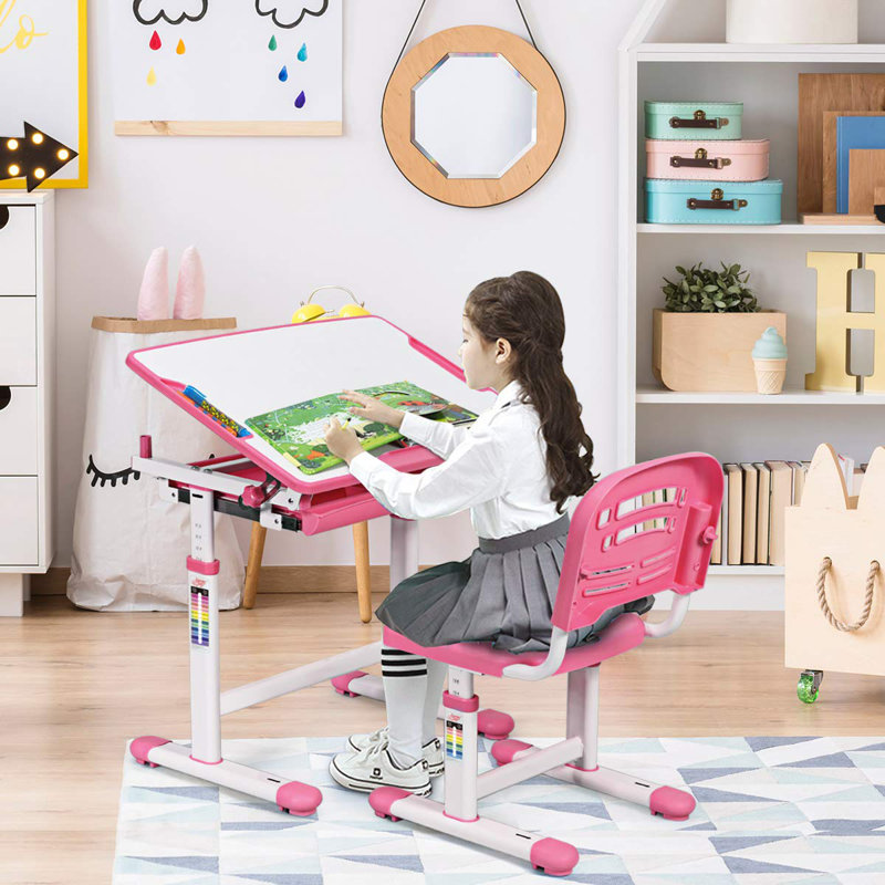 Erico 66cm Art Desk Chair Set, White/Pink