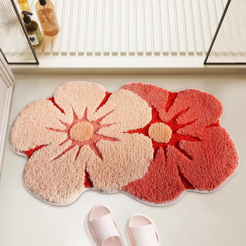 Cute Flower Microfiber Bath Mat - 18x28" | Soft Thickened, Absorbent & Quick-Dry | Non-Slip Plush Shaggy Decor for Shower/Doorway