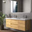 Meuble-lavabo mural double 60 po avec dessus en pierre blanc brillant, 2 tiroirs et 2 portes
