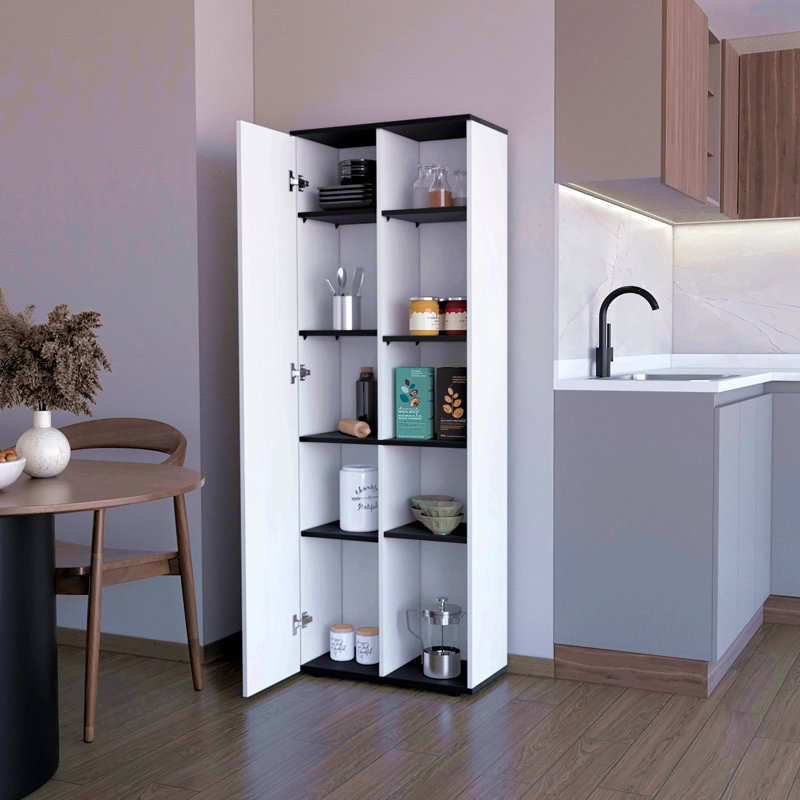 White And Wenge 1-Door Multistorage Kitchen Pantry, Black