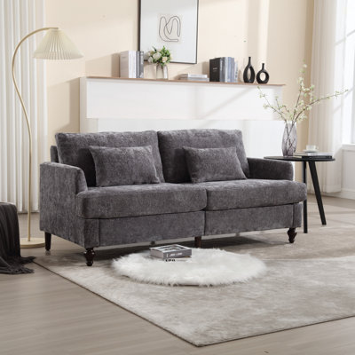 Mid Century Modern Chenille Fabric Loveseat Sofa, 2-Seat Upholstered Loveseat Sofa Modern Couch For Living Room,Brown Wood Feet Sofa For Bedroom, Reading