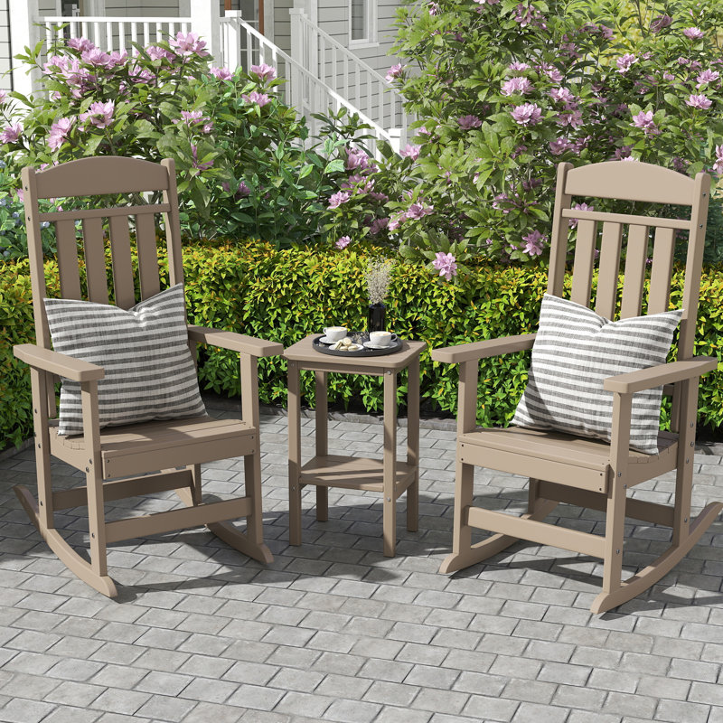 3-Piece Rocking Chair Set With Coffee Table, Brown