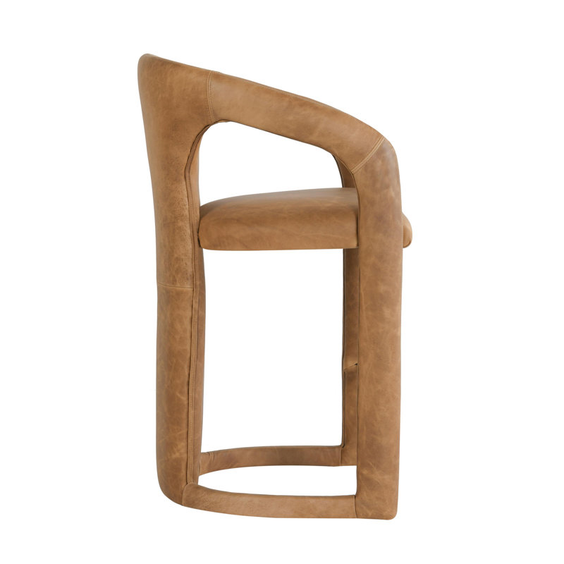Archie Distressed Leather Stool, Maple Brown