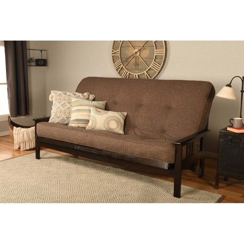 Johnte Queen 86" Futon Frame and Mattress, Espresso, Linen Cocoa, Premium Pocket Coil
