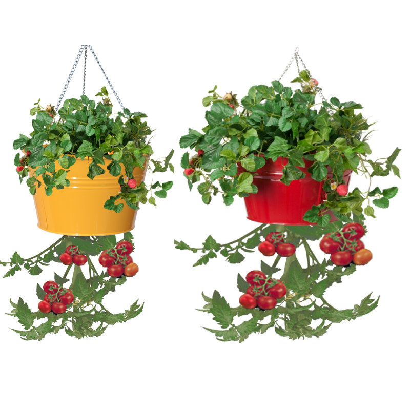 Lousha Handmade Metal Hanging Planter, Saffron/Red
