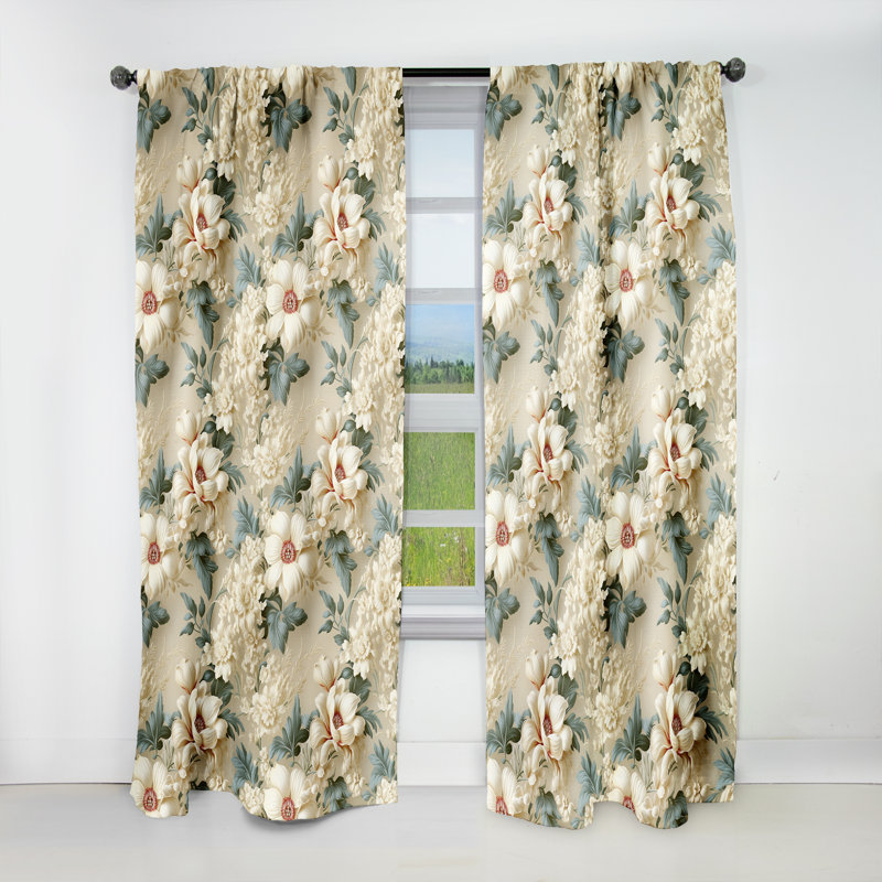 Blue Antique Countryhouse Floral Charm - Floral Blackout Curtain Single Panel, 52" W x 90" L