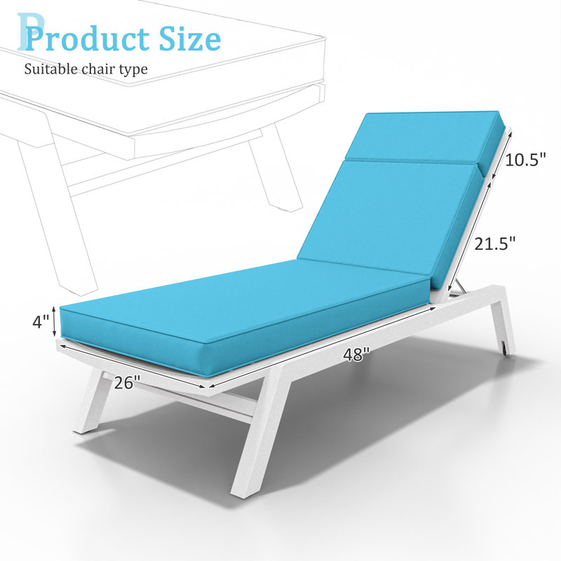 Wynee Outdoor 4'' Chaise Lounge Cushion (1 Pcs), Lake Blue, 80" W x 26" D 