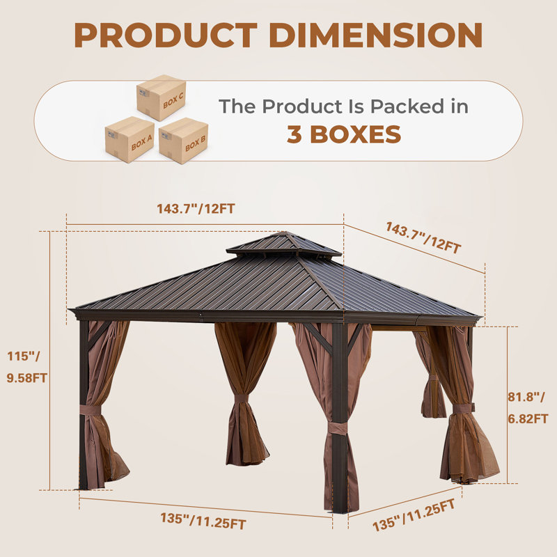 10*10 FT and 12*12FT Outdoor Hardtop Gazebo, Metal Double Roof Canopy Gazebo With Curtains And Nettings For Patio,Party.
