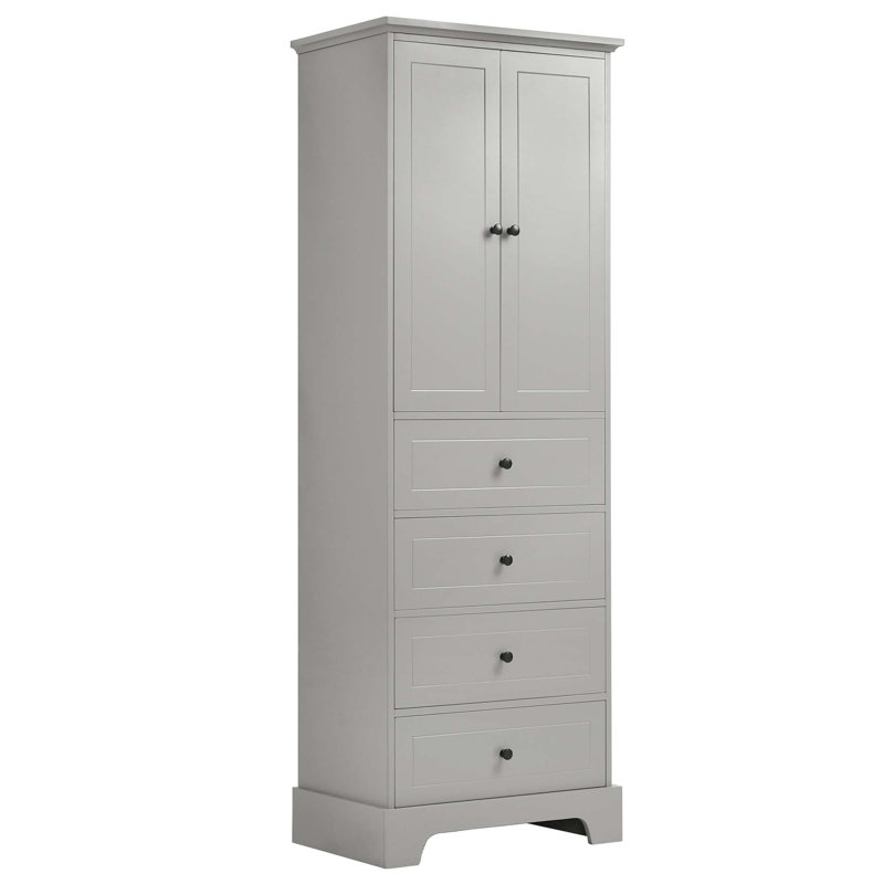 Armoire de rangement avec 2 portes et 4 tiroirs pour salle de bain, bureau, tablette réglable, panneau de fibres à densité moyenne avec finition peinte