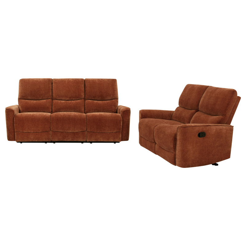 Ensemble de canapé inclinable rembourré 2 pièces Navarro - orange, 2 Pieces: Sofa, Loveseat, Orange