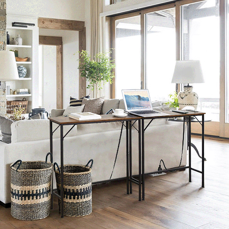 Console Table With Charging Station For Living Room, Rustic Brown, 80cm H x 80cm W x 20cm D