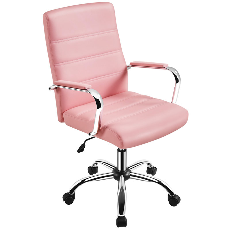 Chaise de bureau à dossier moyen avec accoudoirs pivotant à 360 ° Wanetta, Rose